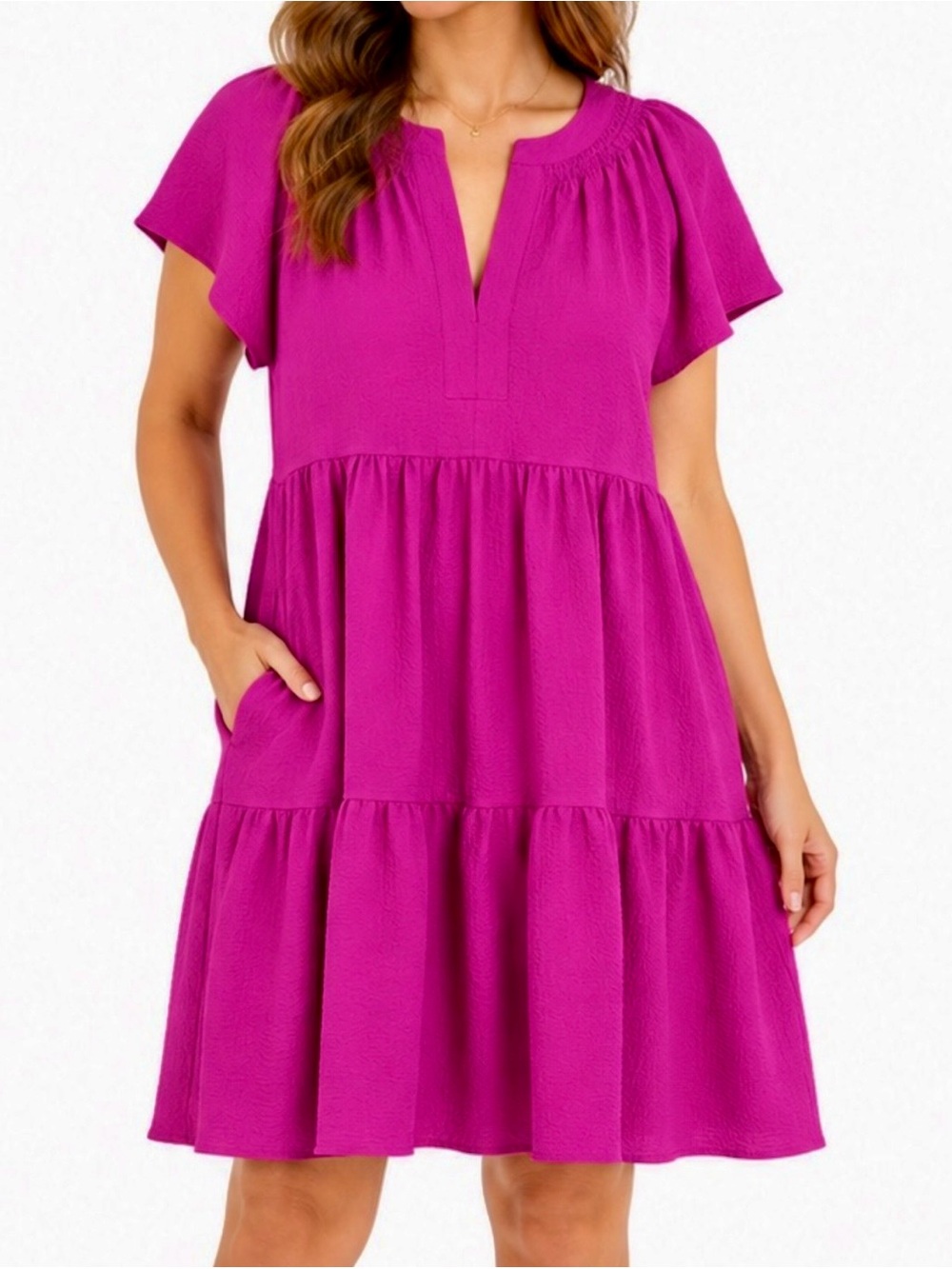 NEW Calvin Klein pink tiered flowy flirty flutter sleeve textured dress 8 M